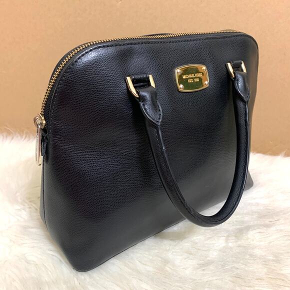 MICHAEL KORS Black Crossgrain Leather CINDY Slim Dome Satchel - Picture 2 of 15